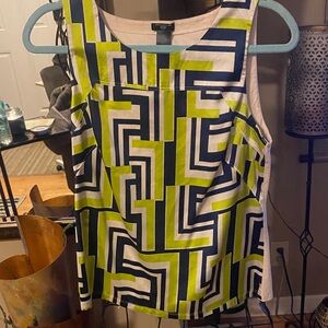 Ann Taylor Navy and Lime Geometric Tank Top